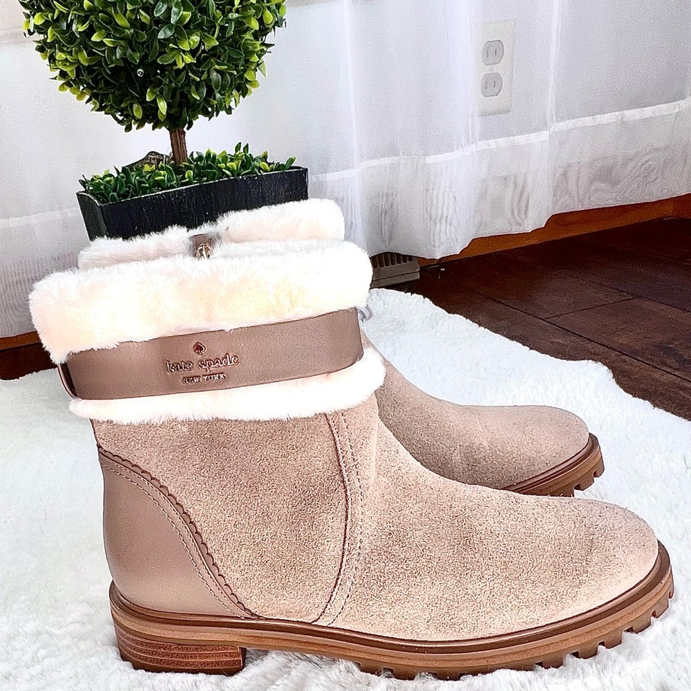 Kate Spade Bailee Winter Boots Rustic Brown Suede Faux Fur Lug Sole Size 8.5 - Picture 5 of 13